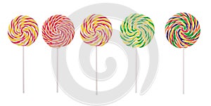 Five lollipops on a white background