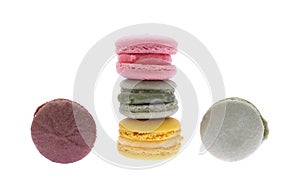 Five macarons isolated on white background