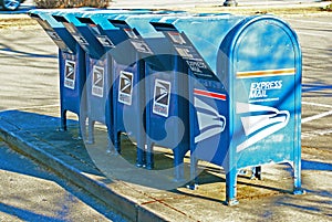 Row of US mail drop boxes