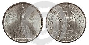 Five mark coin silver germany 1934