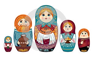 Five matryoshkas hold pie