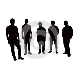 Five men standing,  body silhouette vector black color silhouette vector