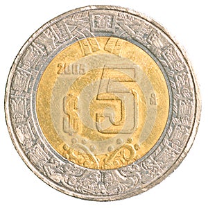 five mexiacn pesos coin photo