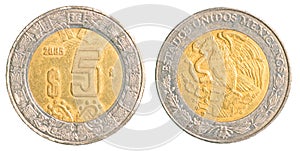 Five mexican peso coin