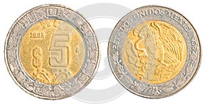 Five mexican peso coin photo