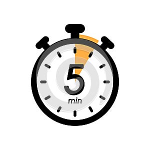 five minutes stopwatch icon, timer symbol, cooking time, cosmetic or chemical application time, 5 min waiting time