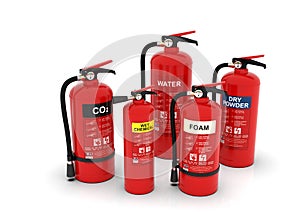 Fire extinguishers group, various types