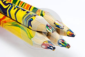 Five multi-coloured pencils