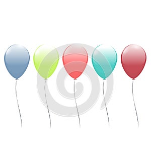 Five multicolor balloons isolated on white