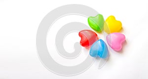 Five multicolored hearts on a white background. Unified Friendship Concept. Love and multi ethnic relationship concept