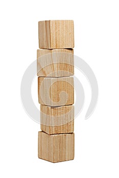 Five natural wooden bricks in tower