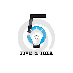 Five number icon and light bulb abstract logo design vector temp