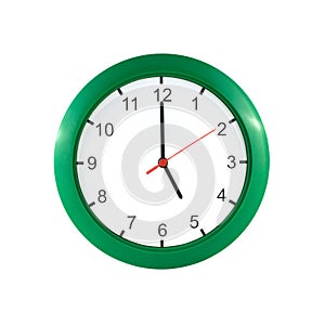 Five o'clock on green wall clock