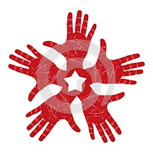 Five open hands abstract symbol with pentagonal star