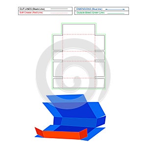 Five panel one pice folding box and corrugated shipping box, dieline tamplate and 3d box