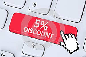 5% five percent discount button coupon voucher sale online shopping internet