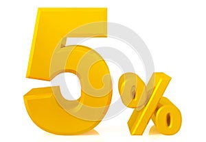Five percent gold 3d rendering on white background
