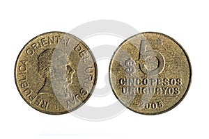 Five peso uruguayan currency
