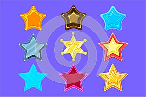 Five-Point Colorful Cartoon Star Collection For Flash Video Game Rewards , Bonuses And Stickers