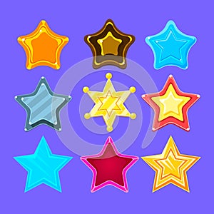 Five-Point Colorful Cartoon Star Collection For Flash Video Game Rewards , Bonuses And Stickers