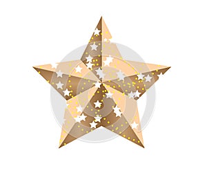 Five point golden origami star isolated on white