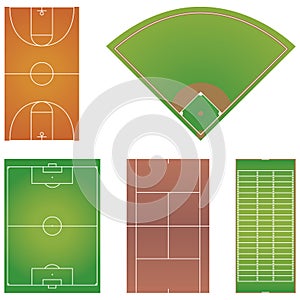 Five popular sport field layouts isolated