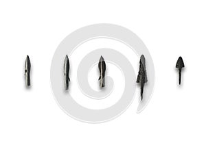 Five primitive bronze arrowheads