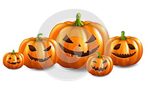 Five Pumpkins Isolated White Background