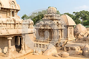 The Five Rathas, Arjuna ratha, Draupadi ratha, Mahabalipuram photo