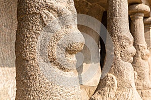 The Five Rathas, detail on Bhima ratha, Mahabalipuram