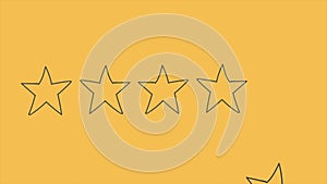 Five Rating Star Product Quality animation on yellow. Motion design