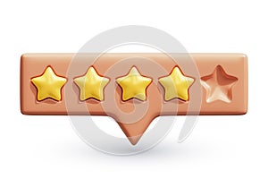 Five rating stars. Golden reviews stars on tooltip UI element. Customer feedback or customer review concepts