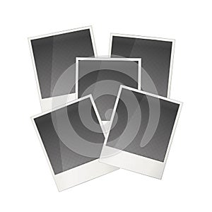 Five realistic polaroid photo frame on white