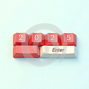 Year 2025 Shown with Red Keyboard Keys and Enter