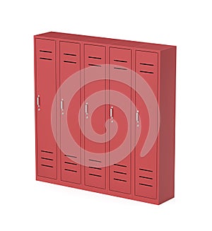 Five red metal lockers