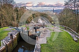 Five Rise Locks at the canal in Bingley Yorkshire