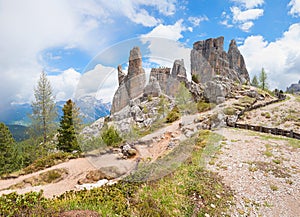 The five rock towers Cinque Torri in the Dolomites Alps South Tyrol