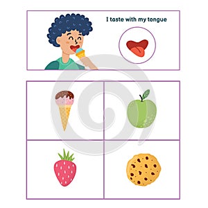 Five senses poster. Taste sense presentation page for kids