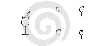 five sets of white wine glass line icons. simple, line, silhouette and clean style