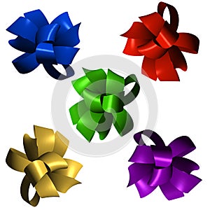 Five Shiny Satin Bows in 3D