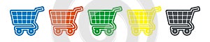 Group of carts  five colors  schopping carts in a row  eps. photo