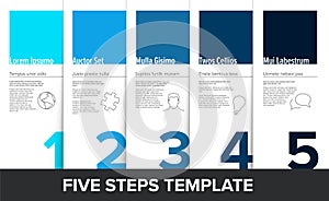 Five simple color steps process infographic template