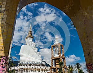 Five sitting Buddha statues at Wat Pha Sorn Kaew.