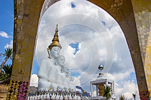 Five sitting Buddha statues at Wat Pha Sorn KaewWat Phra Thart Pha Kaewin Khao Kho,Phetchabun,north-central Thailand.