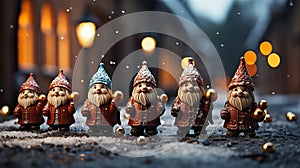 Five Small Gnomes Standing in a Row for the Holiday Vibe