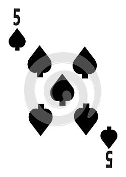 The five of spades card in a regular 52 card poker playing deck