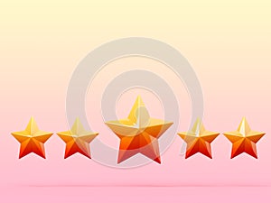 Five star customer feedback rating concept with yellow and red floating on pastel background 3d rendering with clipping path