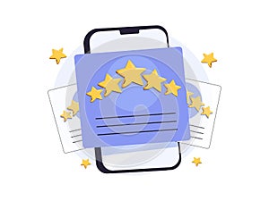 Five Star Feedback. Vector customer review concepts. Reviews stars with good and bad rate and text. Cartoon Web Vector