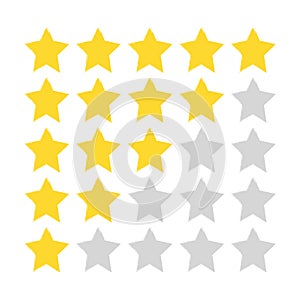 Five-star rating. Gold and gray stars painted with a rough brush.