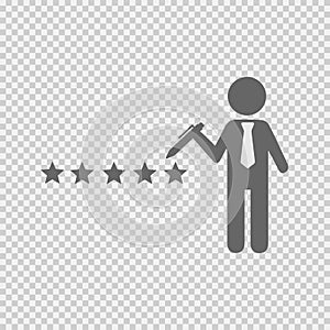 Five star rating. Hotel rating simple isolated logo symbol. Businessman pointing at five star. 5 star rating vector. 5 star icon